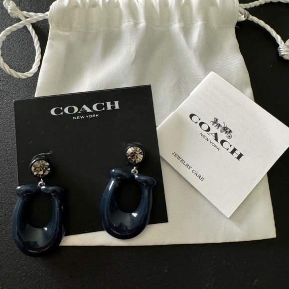 NWT EUC Coach large signature enamel drop earrings #CB412 color UJF (navy) - Picture 2 of 5